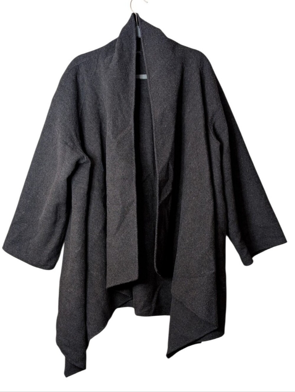 Eileen Fisher Charcoal Boiled Wool Draped Shawl Collar Kimono Jacket Cardigan 1X